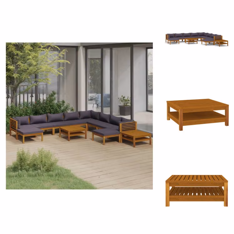 vidaXL Set di 12 pezzi da giardino con cuscino in legno massiccio di acacia - Set di mobili da giardino