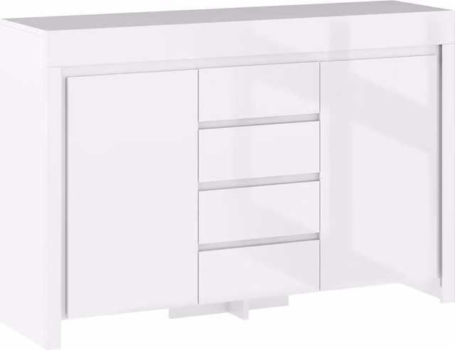 Buffet da cucina HOMCOM moderno in bianco lucido con illuminazione LED e 4 cassetti con chiusura ammortizzata L 120 cm, P 34 cm, H 80 cm