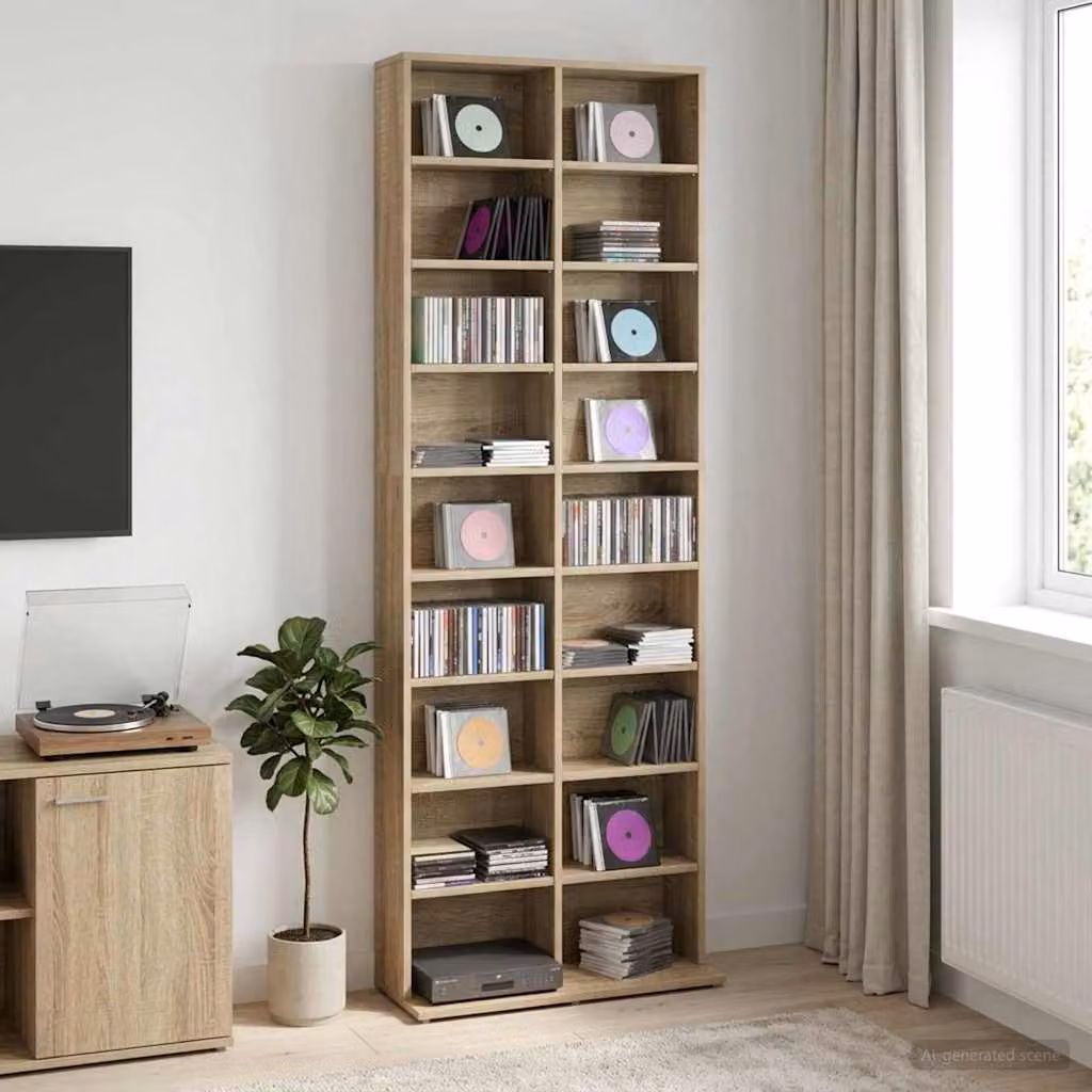 Mobile per CD vidaXL in Rovere Sonoma con ripiani regolabili, L 65 x P 23,5 x H 175 cm