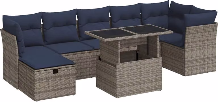 Set Divani Giardino 8 pz con Cuscini Grigio Polyrattan Acacia