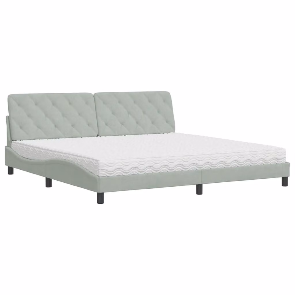 Letto con Materasso Grigio Chiaro 200x200cm Velluto