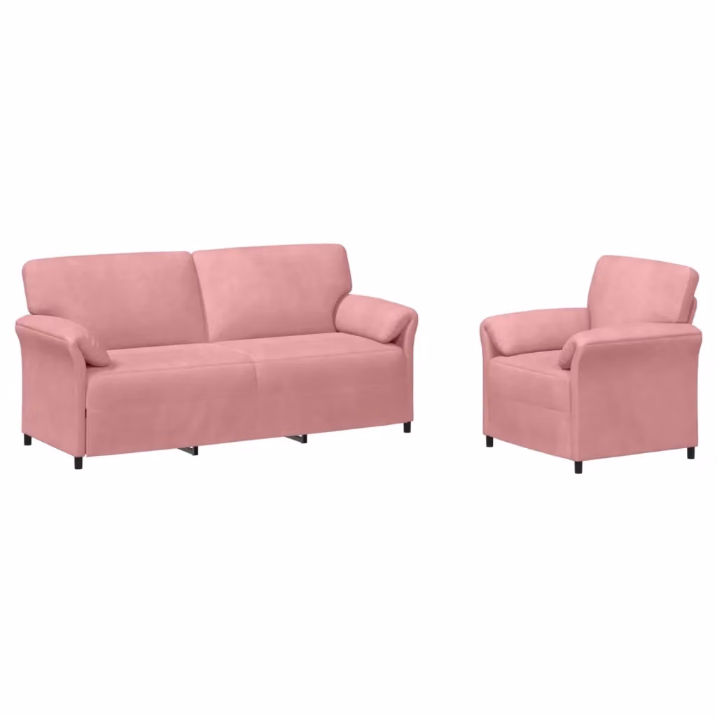 Set di 2 divani moderni vidaXL in velluto rosa con struttura in metallo e cuscini inclusi per il tuo soggiorno – 2