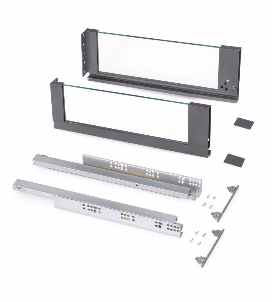 Emuca Cassetto esterno Vertex 40 kg altezza 178 mm con sponde in vetro, 500, Grigio antracite