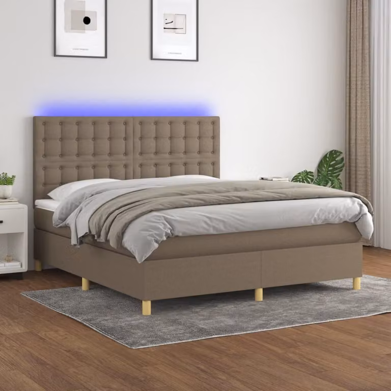 Letto a Molle con Materasso e Illuminazione LED vidaXL, Colore Tortora, L/P/H: 160 x 200 x 128 cm