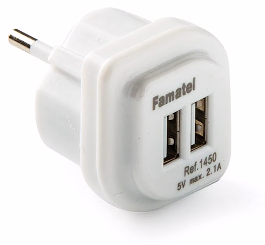 Adattatore di ricarica Famatel, doppio connettore USB, 1A, 5V. Taglia unica