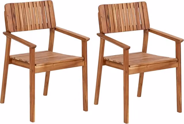 Set di 2 sedie da giardino Beliani in legno di acacia oliato marrone con braccioli per esterni