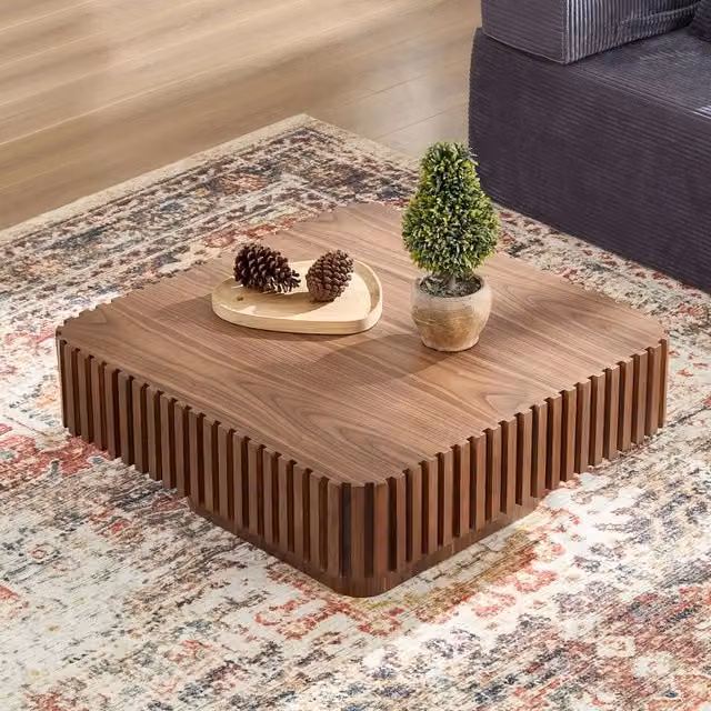 Tavolino quadrato WISHDOR in legno e MDF color noce con design moderno per il tuo soggiorno L 80 x P 80 x H 35 cm