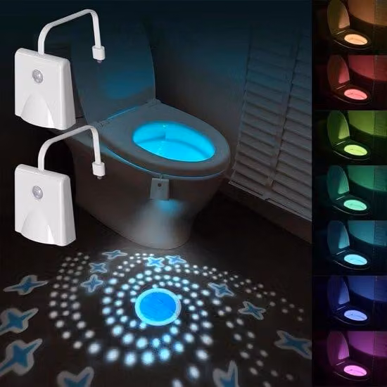 Lampada con sensore di movimento - Set da 2 - Lampada da comodino per il bagno - 16 colori - Interruttore a sensore di movimento - Con funzione di proiezione - Accessorio per il bagno