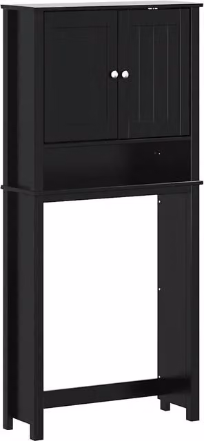Mobiletto salvaspazio per lavatrice BERG per il bagno con ante a battente e ripiani interni, nero, L: 76 cm, P: 27 cm, H: 164,5 cm – 1