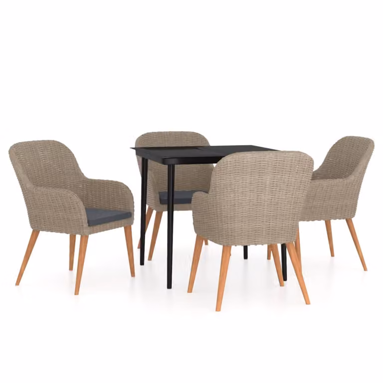 Set da Pranzo da Giardino 5 pz con Cuscini Marrone