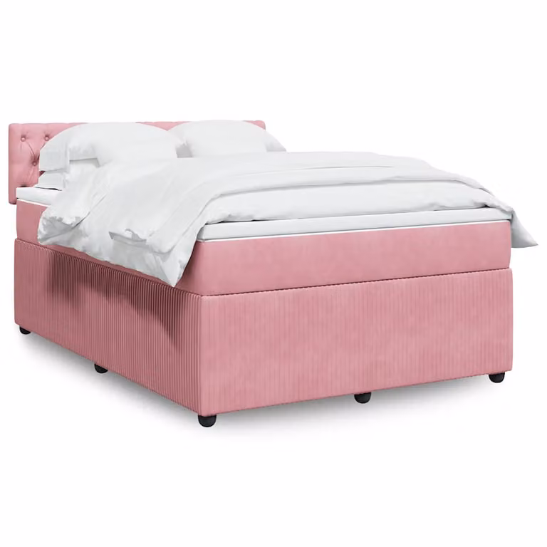 vidaXL Giroletto a Molle con Materasso Ibrido in Velluto Rosa e Bianco, L/P/H: 160 x 200 cm