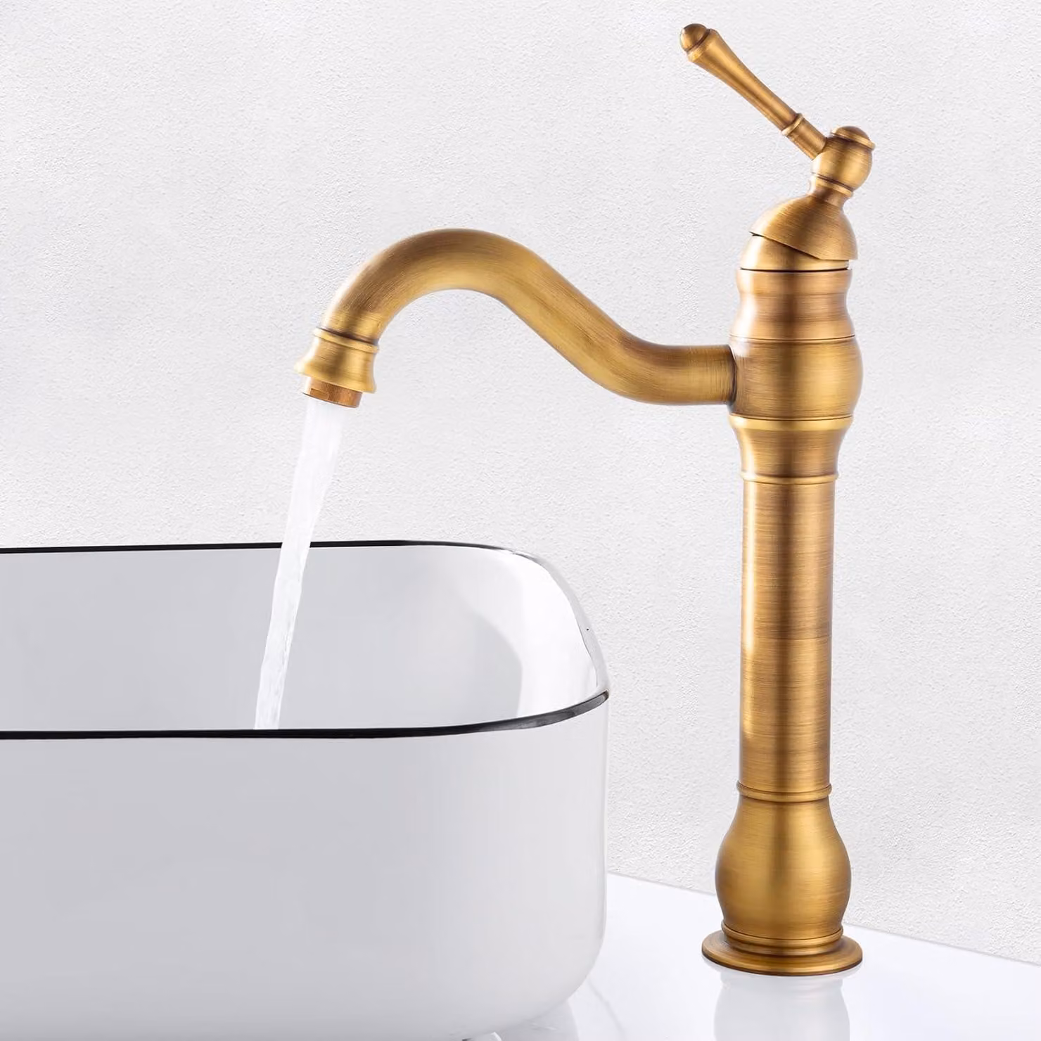 Miscelatore da bagno in ottone anticato, design retrò, girevole a 360°, monocomando, adatto per bagno e cucina