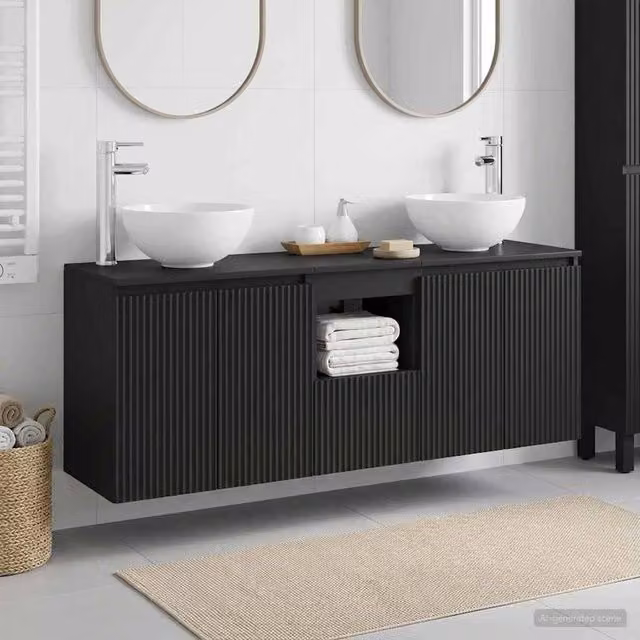 Set di Armadi da Bagno 3 pz Nero 129 x 35 x 80 cm 3405618