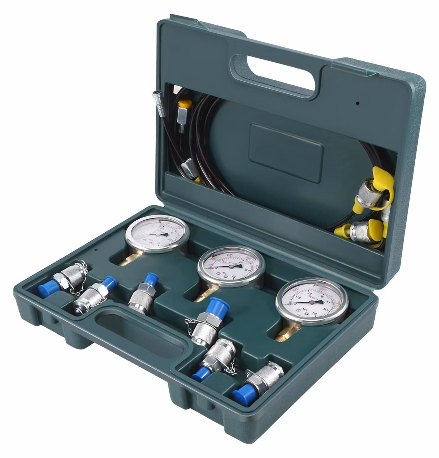 Kit di prova idraulico per escavatori, completo di manometro e tubo di prova