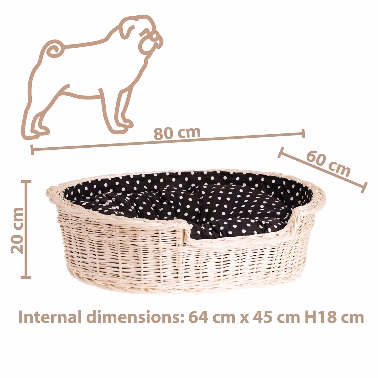 Cestino per cani in vimini ovale con cuscino 80X60 H20 CM