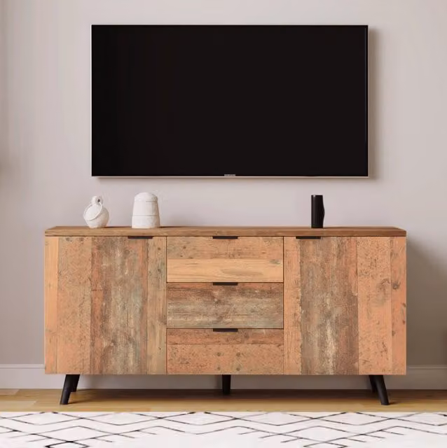 Madia porta TV con 3 cassetti e ripiani regolabili; pannello truciolare; marrone antico; 140 cm