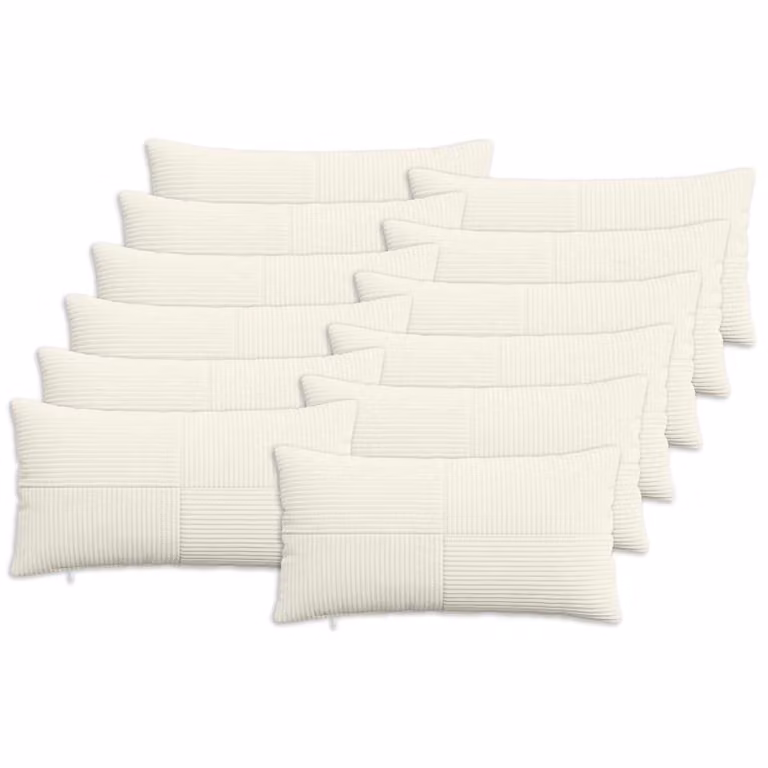 Set di 12 federe vidaXL ALMELO in velluto a coste, colore crema, L 80 x P 40 cm