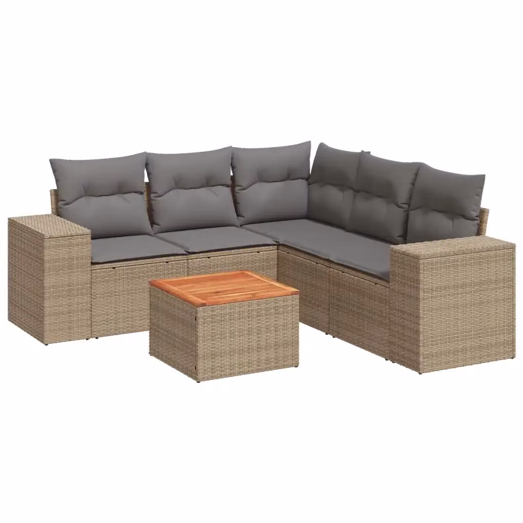 Set Divano da Giardino 6 pz vidaXL in Polyrattan Beige con Cuscini e Tavolino da Caffè – 2