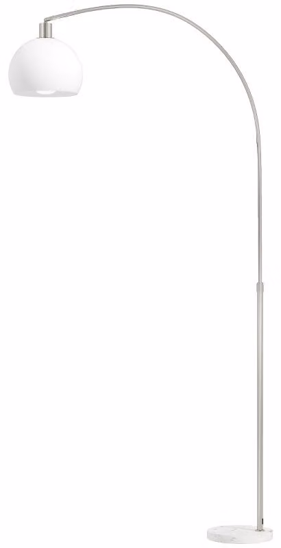 Lampada da terra Moonbite, altezza 180 cm, con base in marmo, design curvo, paralume rotondo, attacco E27, interruttore a pedale, regolabile, metallo, bianco