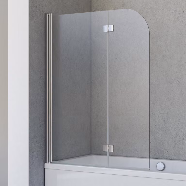 Cabina doccia Schulte per vasca Breathe, 112 x 142 cm, 2 pezzi, vetro di sicurezza 5 mm (ESG) chiaro, profili e cerniere cromati