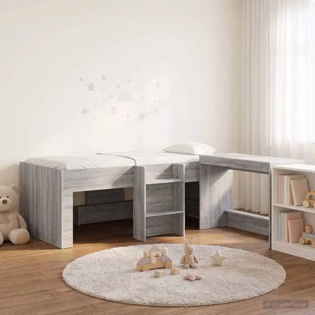Letto alto per bambini con scrivania 2 pz Sonoma grigio 3423483