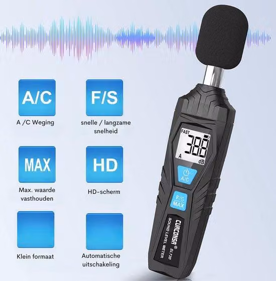 Misuratore professionale di livello sonoro - Misuratore di rumore portatile - da 30 dB a 130 dB - con display LCD - per uso domestico, industriale e stradale