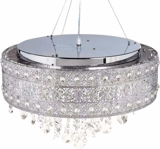 Lampadario a sospensione BELIANI in metallo argentato e cristalli trasparenti con finitura cromata in stile glamour