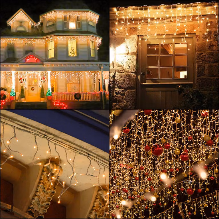Jopassy 10m 200 LED pioggia di ghiaccio luci fata ghiacciolo Natale luci fata catena luce tenda festa IP44 esterno interno bianco caldo