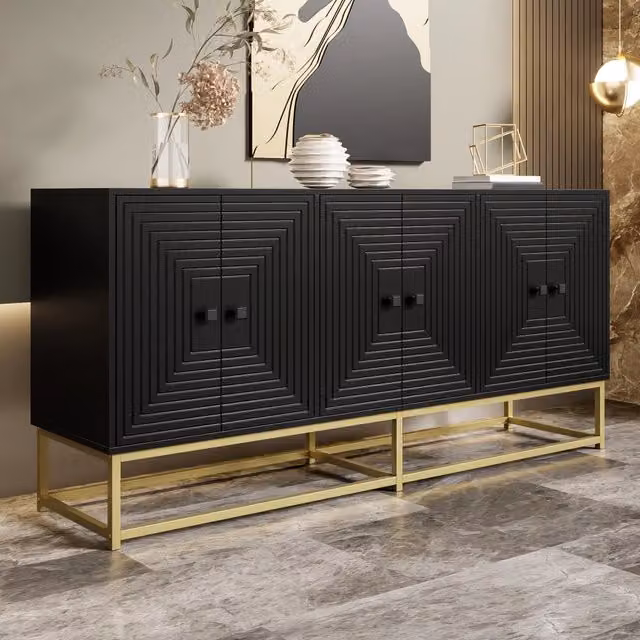 Armadio Contenitore REDOM Nero Opaco con 3 Ante, L: 160 cm, P: 38 cm, H: 75,5 cm