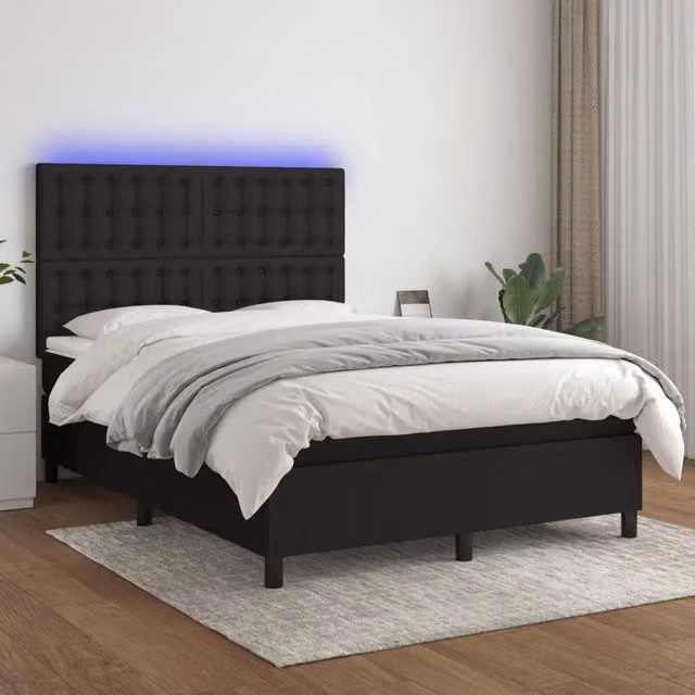 Letto Ibrido con Materasso e Illuminazione LED vidaXL in Tessuto Nero L: 140 cm, P: 190 cm – 1