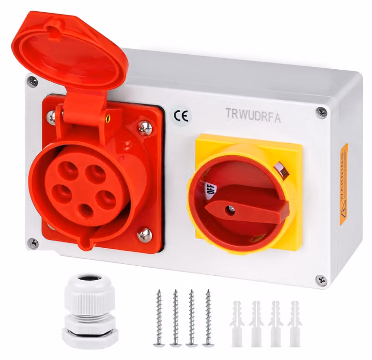 Prese a muro CEE, 400 V, 16 A, 5 poli, con interruttore principale, grado di protezione IP44
