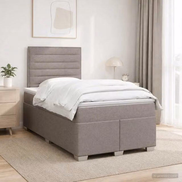 Letto box spring con materasso vidaXL in tessuto beige e grigio L/P: 120 x 200 cm – 1