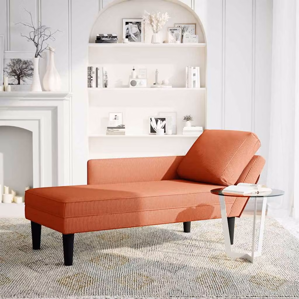 vidaXL Sdraio con Cuscino Destro in Velluto a Coste Rosso Arancione