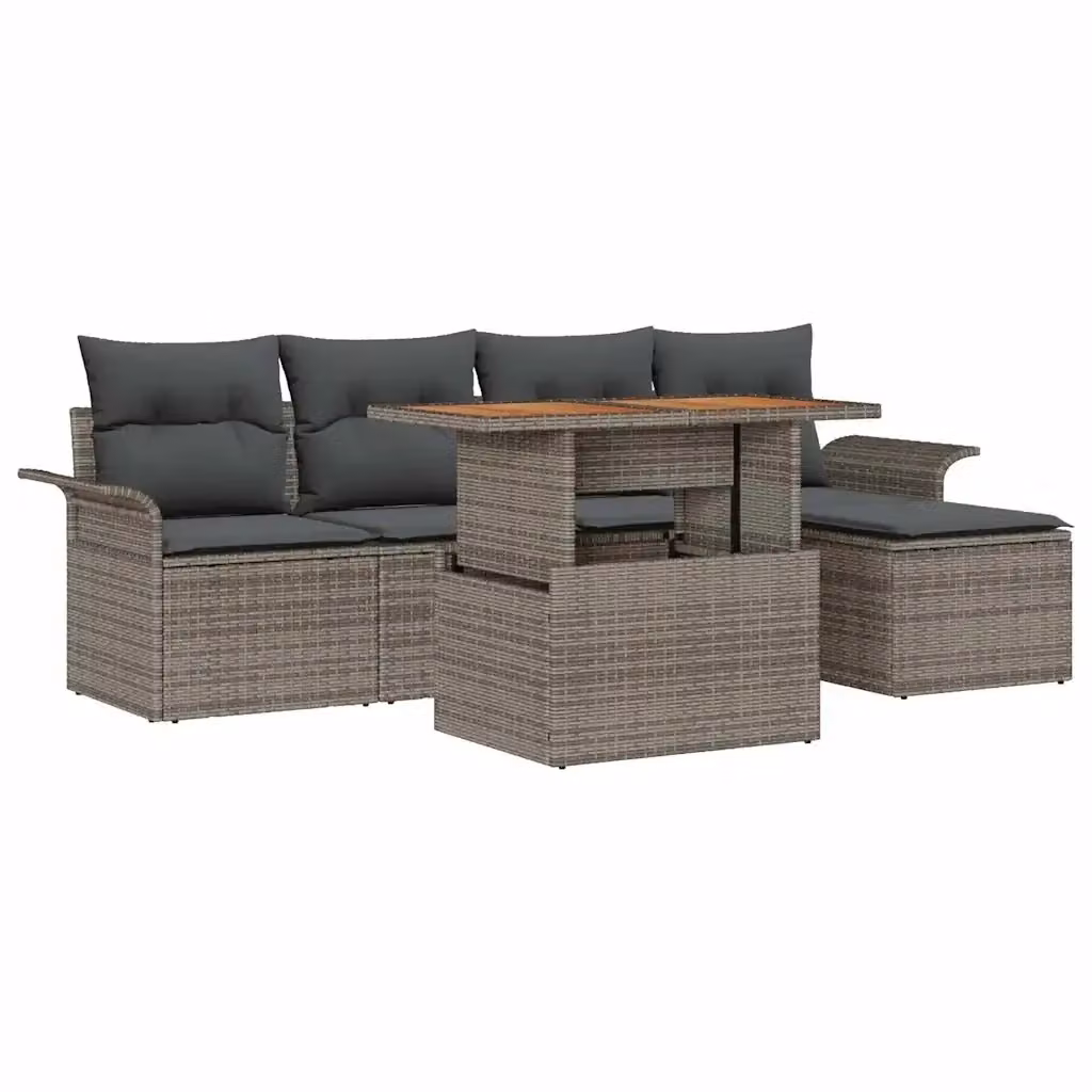 Set Divano da Giardino a L vidaXL in 6 Pezzi Grigio con Cuscini e Tavolino da Caffè in Acciaio e Legno di Acacia – 2