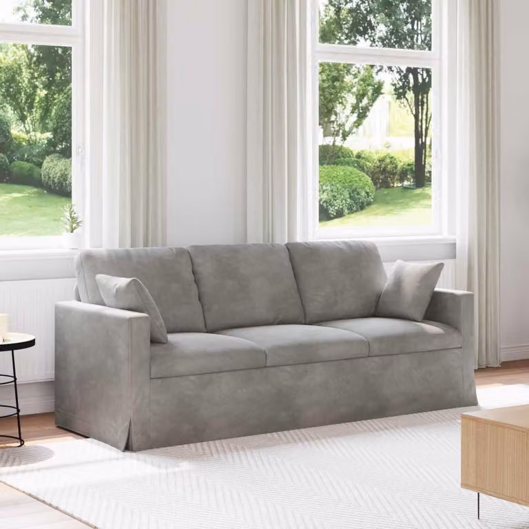 Divano moderno vidaXL in velluto grigio con cuscini decorativi e coperture rimovibili L: 198 cm, P: 78 cm, H: 80 cm