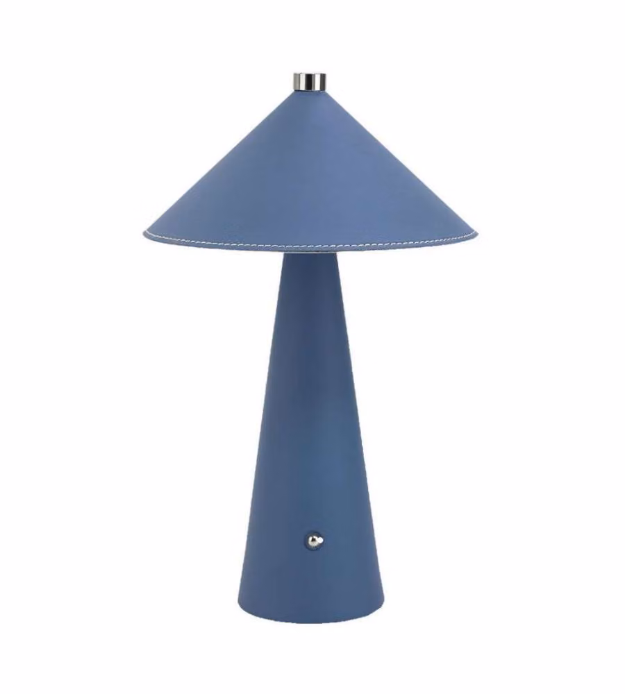 V-TAC Lampada LED da Tavolo 3W Blu con Batteria Ricaricabile USB-C, Design Moderno in Metallo e Pelle con Dimmer Touch