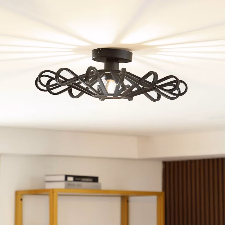 Plafoniera soffitto Kaelen Lindby, dimmerabile, Nero, Soggiorno / Sala da pranzo, Metallo, Campagna / Rustiche, Plafoniera