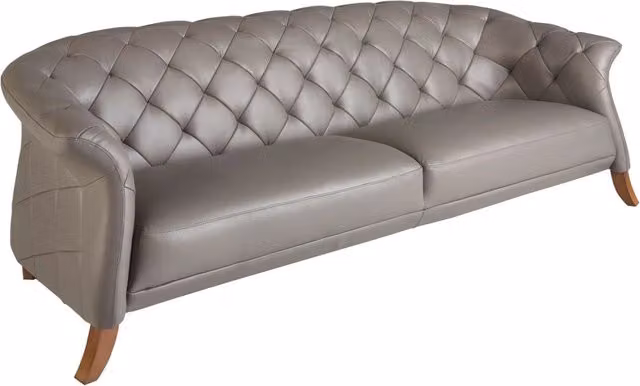 Divano Chesterfield a 3 posti Angel Cerda in pelle grigia con struttura in legno massello L: 262 cm, P: 104 cm, H: 82 cm