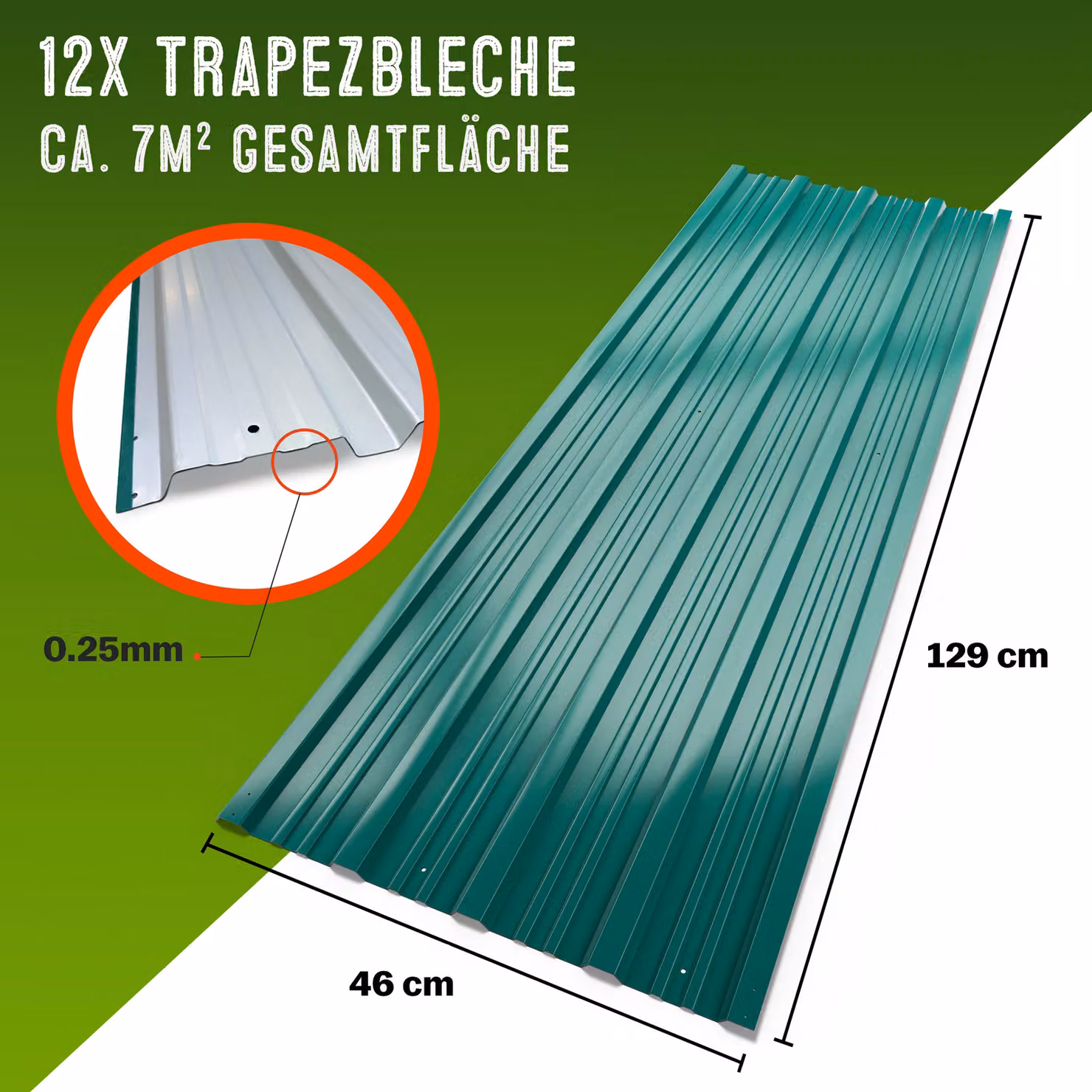 Set di 12 lamiere profilate in acciaio zincato Gardebruk, colore verde, L: 129 cm, P: 46 cm, Copertura totale 7 m² – 4