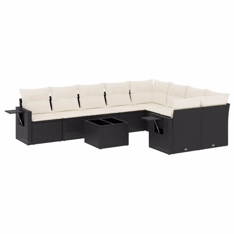 Set Divani da Giardino 10pz con Cuscini in Polyrattan Nero