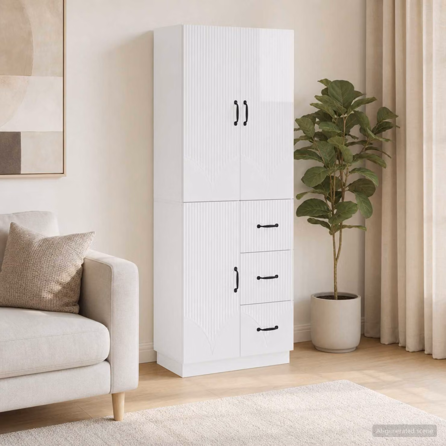 Set di 2 armadi moderni vidaXL in legno ingegnerizzato bianco lucido con ante a battente e ripiani interni L/P/H: 87.0 x 34.5 x 66.0 cm