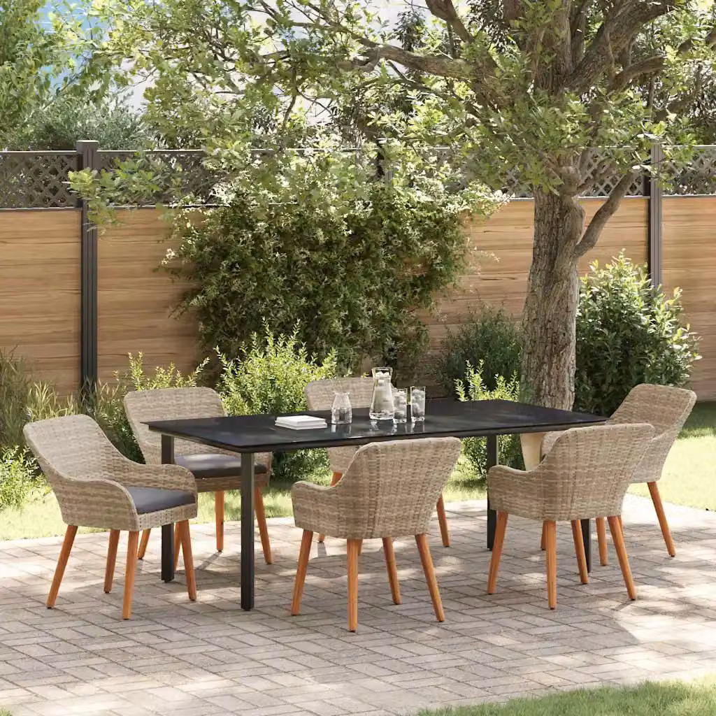 Set da pranzo per giardino e terrazza vidaXL in polyrattan grigio chiaro, 7 pezzi – 1