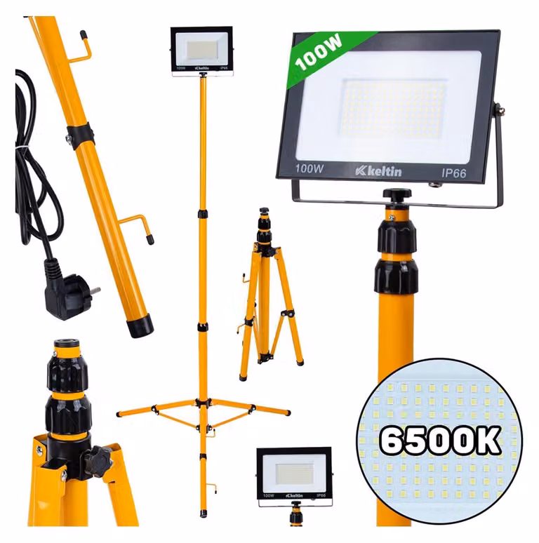Faretto LED da cantiere 100w 10 000 lm , faro portatile IP65 impermeabile, 6500k per esterno, lavori, giardini e garage, cavalletto regolabile, proiettore