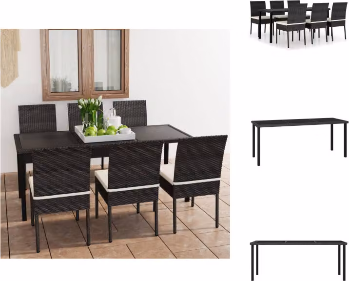 vidaXL set da pranzo da giardino 7 pezzi in rattan nero - Set di mobili da giardino