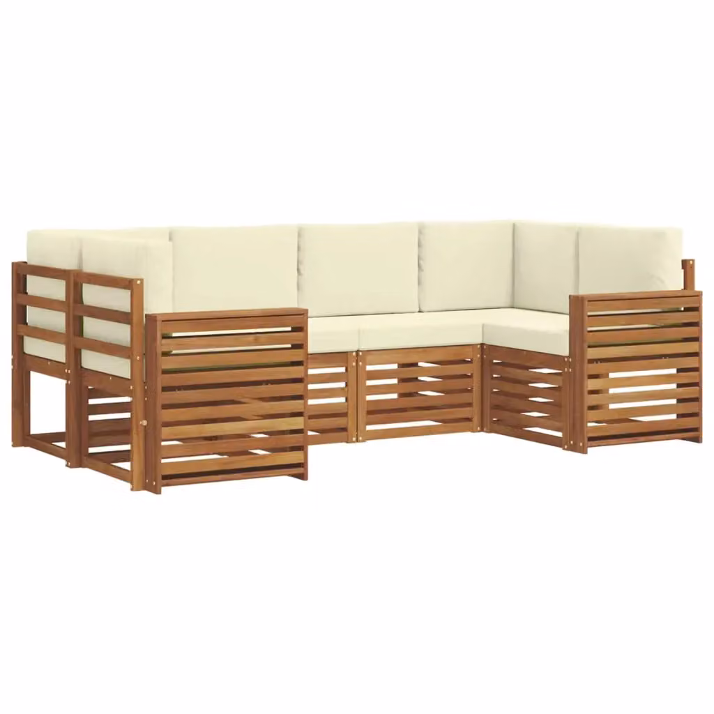 Set di divani da esterno a L vidaXL in legno di acacia con cuscini beige e bianchi – 2