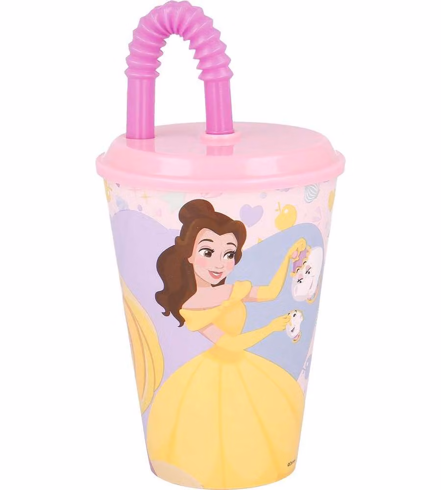 Bicchiere in plastica con cannuccia Principesse 430 ml