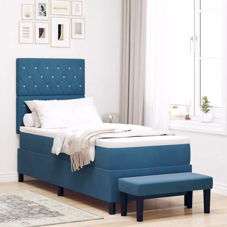 Letto a molle con materasso vidaXL in velluto blu, L 80 cm x P 200 cm