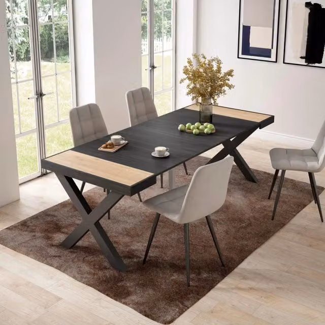Consolle allungabile, 58 fino 222x90x73cm, Per 10 persone, Gambe in legno, colore Rovere e nero RF2791