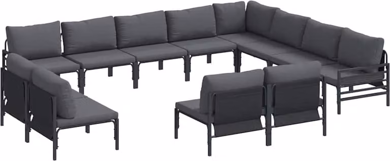 Set Divano da Giardino con cuscino 12 pcs Nero Acciaio