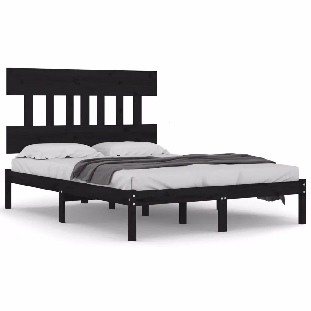Letto con Giroletto Nero in Legno Massello di Pino vidaXL L/P/H: 195.5 x 140 x 31 cm – 2